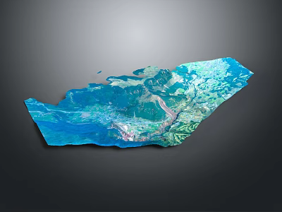 Detailed 3D Terrain Model With Blue Water Green Vegetation And Elevated Landforms 3d model