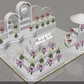 Flower Shop Interior With White Decorative Stands And Assorted Floral Displays