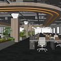 Modern Public Office Space With Open Layout Desks Ergonomic Chairs Green Plants And Natural Light