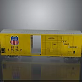 Yellow Union Pacific Model Train Car With Open Door And Identification Numbers