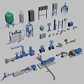 Industrial Equipment Collection Featuring Pumps Tanks Valves Pipes And Control Cabinets