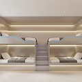 Modern Hotel Room With Bunk Beds Four Beds White Design Staircase Built In Lighting Strips