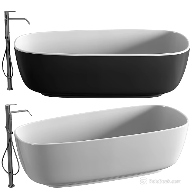 Stylish Black And White Bathtubs With Faucets 3d model 