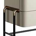 Modern Beige Nightstand With Single Drawer Black Metal Frame And Gold Accent Legs