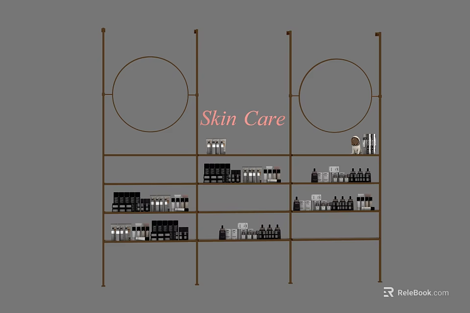 Sturdy Display Shelves for Skin Care Products with Multiple Layers and Various Items 3d model 