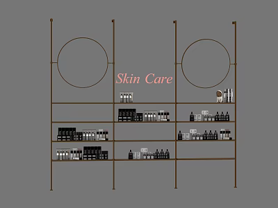 Sturdy Display Shelves for Skin Care Products with Multiple Layers and Various Items 3d model