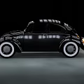 Classic Black Volkswagen Beetle Driving At Night With Motion Blur
