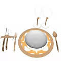 Modern Tableware Plate Saucer Knife and Fork Wine Glass Goblet 3d model
