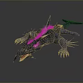 Blue Dragon 3D Game Movie Character With White Mane Golden Spikes Open Mouth Sharp Teeth