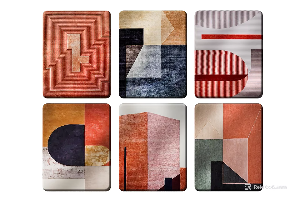 Modern Square Rugs With Various Colorful Geometric Abstract Patterns Design 3d model