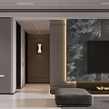 Modern Minimalist Living And Dining Space With Cozy Sofa And Sleek Gray Wall Panels