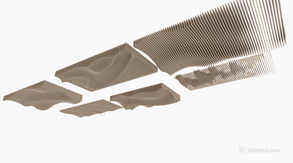Modern Artistic Ceiling Design With Wave Striped Patterns And Textured Surface 3d model 