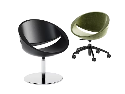 Stylish Black and Green Office Chair with Round Design Swivel Base and Wheels 3d model