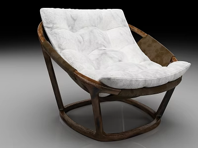 Elegant Modern Armchair With Wooden Circular Base And White Cushion 3d model