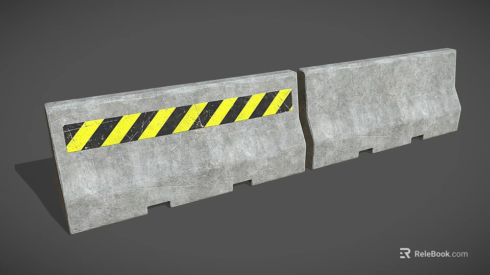 Concrete Safety Barrier With Yellow Black Warning Stripes And Segmented Structure 3d model