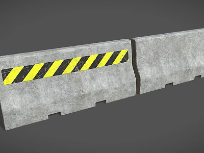 Concrete Safety Barrier With Yellow Black Warning Stripes And Segmented Structure 3d model