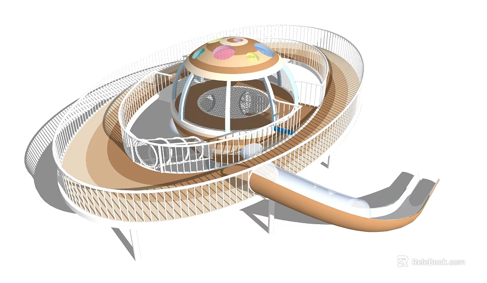 Playground Equipment With Spiral Slide Circular Structure Dome Top And Safety Railings 3d model 