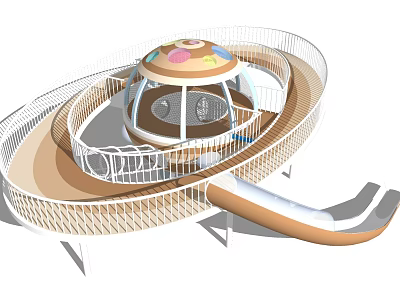 Playground Equipment With Spiral Slide Circular Structure Dome Top And Safety Railings 3d model