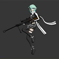 Anime Style Female Character With Sniper Rifle And Turquoise Hair