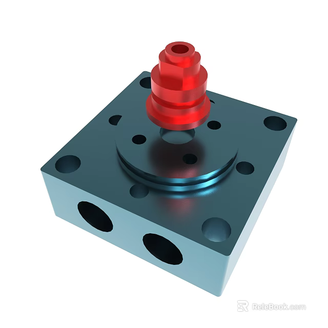 Industrial Metal Block With Red Top Component And Multiple Holes Design 3d model 