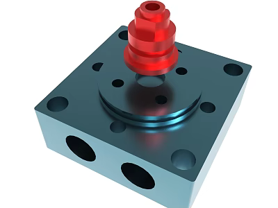 Industrial Metal Block With Red Top Component And Multiple Holes Design 3d model