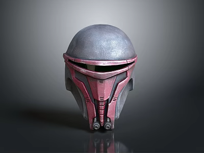 Tactical Weapon Helmet with Metallic Gray and Red Futuristic Combat Armor Design 3d model