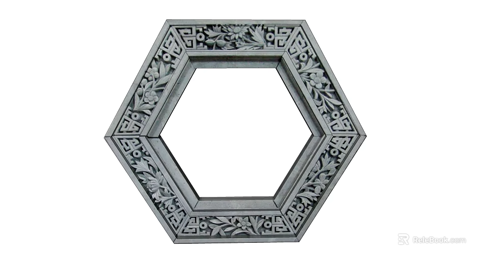 Hexagonal Carved Window Featuring Intricate Floral And Geometric Patterns With Traditional Design 3d model 