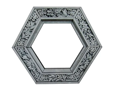 Hexagonal Carved Window Featuring Intricate Floral And Geometric Patterns With Traditional Design 3d model