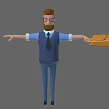 Bearded Man With Glasses Wearing Blue Vest Shirt And Tie Holding Brown Briefcase Arms Outstretched