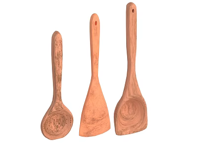 Wooden Kitchen Utensil Set with Spoon Spatula and Serving Tools Handcrafted Design 3d model