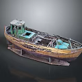 Abandoned Wooden Boat With Worn Out Hull And Weathered Deck Structure