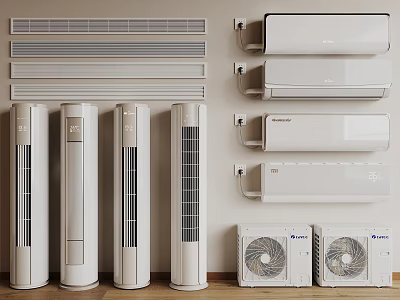 Different Types of Air Conditioner Air Vents Including Standing and Wall Mounted Units 3d model