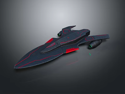 Futuristic Black Sci-Fi Spaceship With Red Accents Green Engines And Streamlined Design 3d model