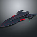 Futuristic Black Sci-Fi Spaceship With Red Accents Green Engines And Streamlined Design