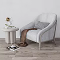 Light Gray Single Sofa With Striped Pillow Brown Throw Blanket And Side Table Decorative Items