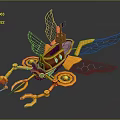 Yellow Mechanical Insect With Purple Glowing Wings Multiple Legs And Small Tower Sci Fi Design