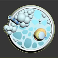 Playful Cartoon Round Bathtub Scene With Yellow Rubber Duck Bubbles And Blue White Striped Straw