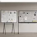 Two Whiteboards With Stands Holding Notes Papers And Various Stickers