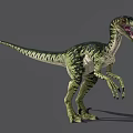 Green Black Striped Reptile Dinosaur Standing With Open Mouth And Long Tail