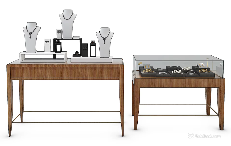 Display Shelves With Wooden Frame Glass Case Jewelry Accessories And Mannequins For Retail 3d model 