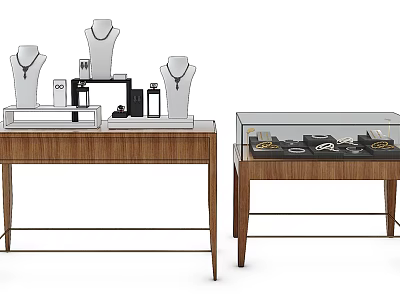 Display Shelves With Wooden Frame Glass Case Jewelry Accessories And Mannequins For Retail 3d model