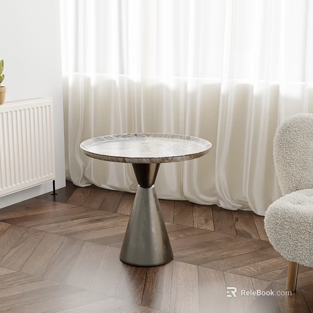 Modern Round Side Table With Marble Top And Metal Base 3d model
