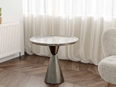 Modern Round Side Table With Marble Top And Metal Base 3d model