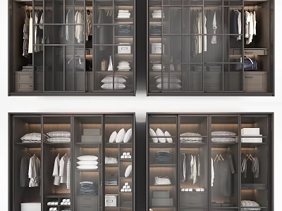 Modern Wardrobe Storage Design With Glass Doors Hanging Folded Clothes And Drawers 3d model