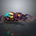 Vibrant Colorful Beetle With Purple Blue And Yellow Spots On Shiny Body