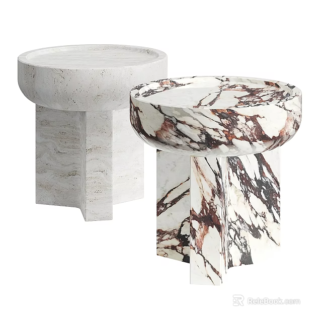 Modern Marble Side Tables With Two Unique Textures And Elegant Contemporary Design 3d model