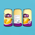 Refreshing Canned Mango Juice Drinks with Three Cans on Blue Background