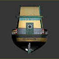 Traditional Wooden Boat With Yellow Deck Green Trim And Curved Roof Design