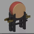 Decorative Musical Instruments Traditional Drum With Red Beige Head Black Stand And Gold Accents