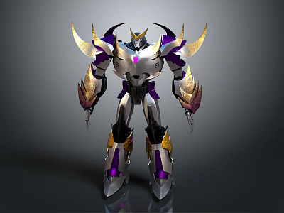 Mythical Robot Character With Silver Purple Gold Armor And Mechanical Wings 3d model